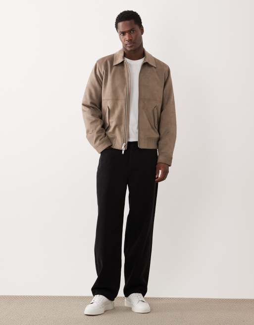 Abercrombie & Fitch faux suede bomber jacket with collar in light brown, 2 of 5