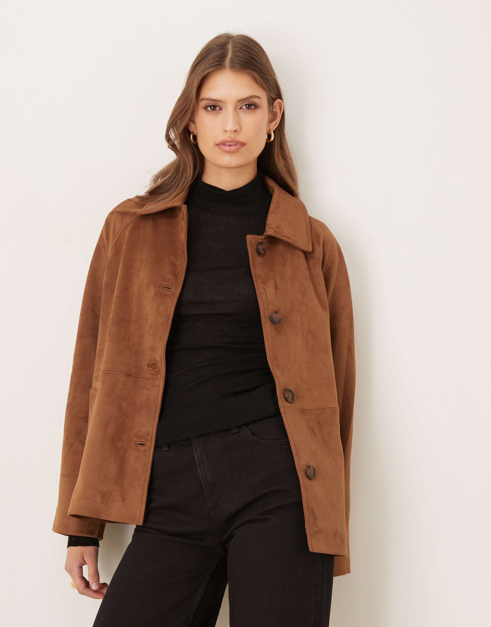 abercrombie & fitch faux suede jacket in light brown