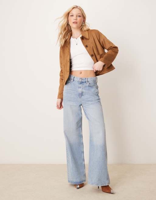 Abercrombie & Fitch faux suede jacket in tan, 2 of 4