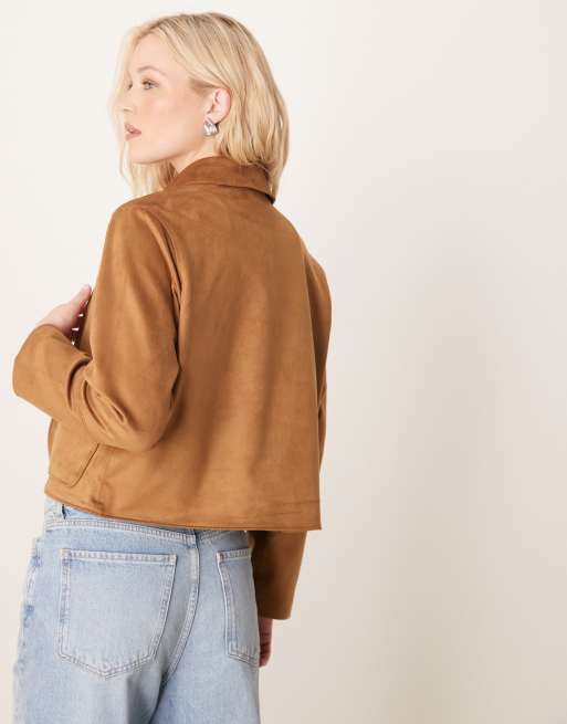 Abercrombie & Fitch faux suede jacket in tan, 3 of 4