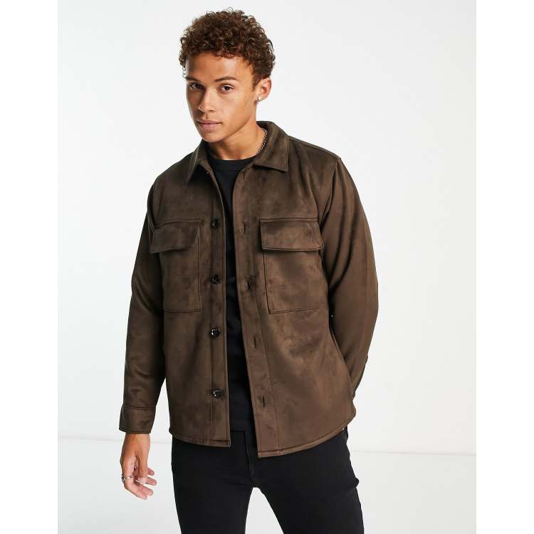 Men's Vegan Suede Zip Shirt Jacket, Men's Clearance