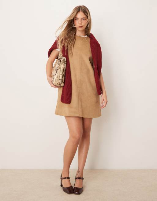 Abercrombie & Fitch faux suede sleeveless blazer dress in tan
