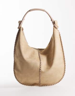 Abercrombie & Fitch Faux Suede Tote Bag With Whipstitch Detail In Neutral