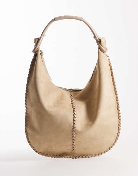 Abercrombie & Fitch faux-suede tote bag with whipstitch detail in beige - view 1