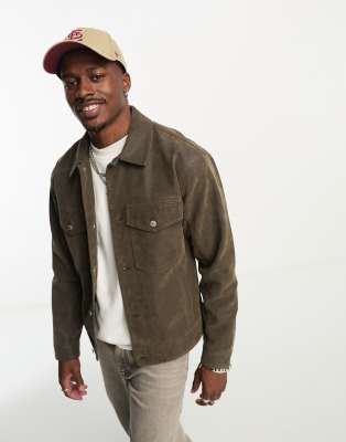 Abercrombie & Fitch faux suede trucker jacket in olive green | ASOS