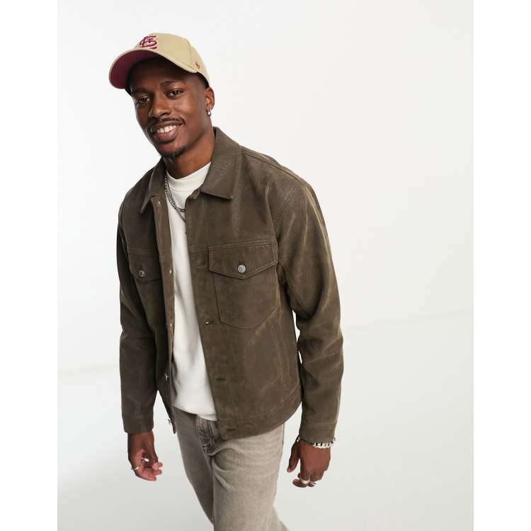 Tan suede hot sale trucker jacket