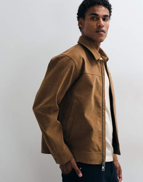Abercrombie & Fitch faux suede zip up jacket in light brown - view 1