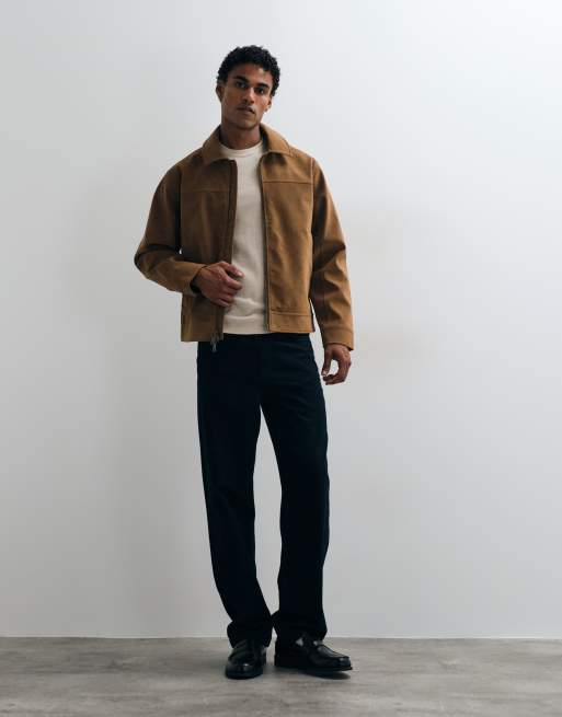 Abercrombie & Fitch faux suede zip up jacket in light brown, 2 of 5