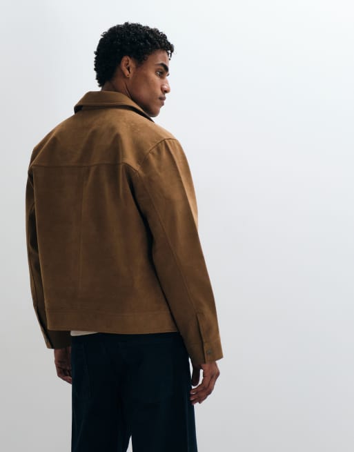 Abercrombie & Fitch faux suede zip up jacket in light brown, 5 of 5