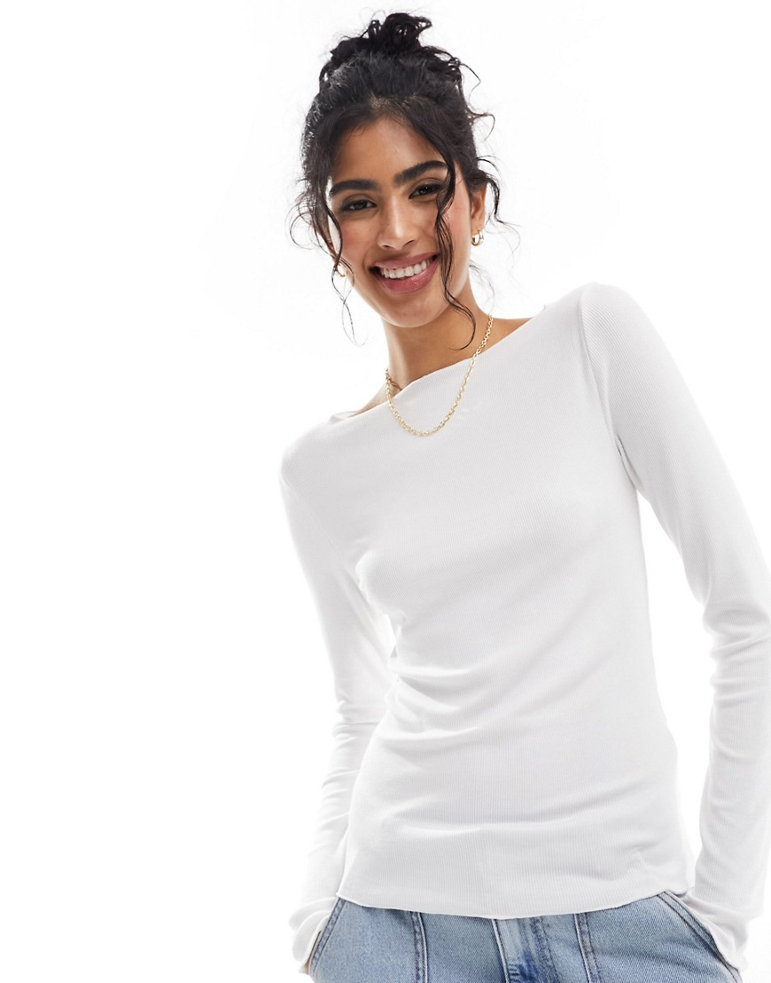 Abercrombie & Fitch featherweight slash neck long sleeve top in white