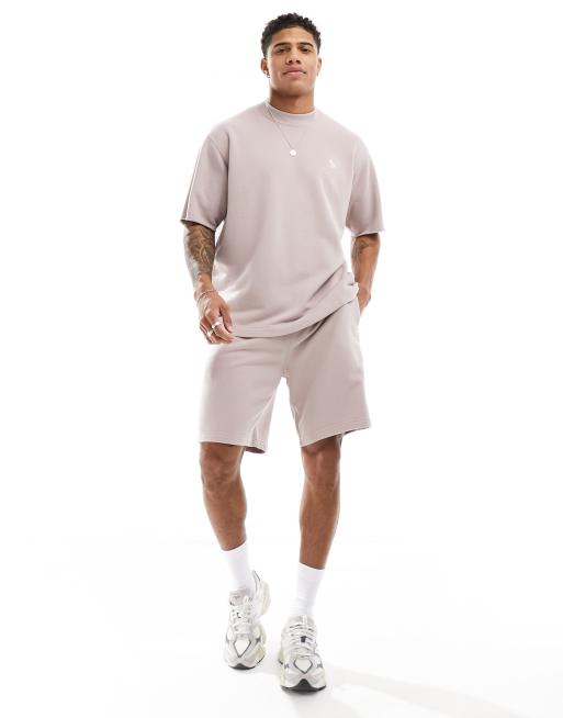 Abercrombie & Fitch - Felpa a maniche corte in tessuto French Terry color tortora con logo in coordinato