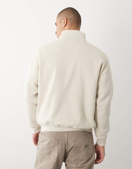 Abercrombie & Fitch - Felpa beige con zip corta e tasca ricamata, 5 di 5