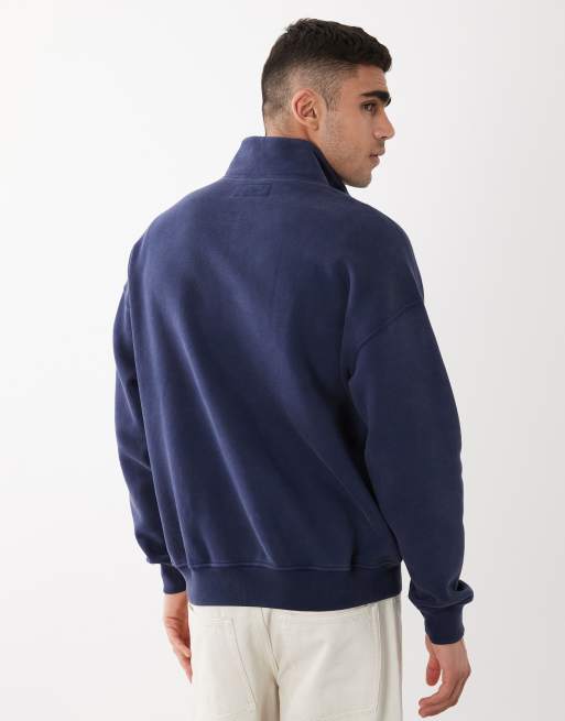 Abercrombie & Fitch - Felpa blu navy con zip corta e tasca ricamata, 5 di 5