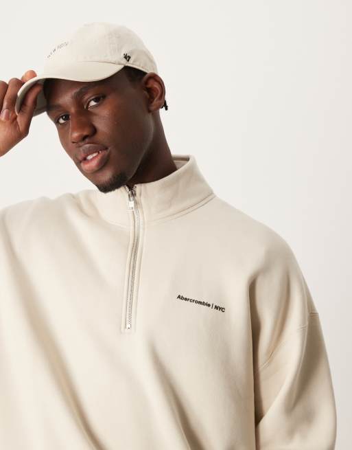 Abercrombie Fitch Felpa color crema con logo timeless e zip corta ASOS