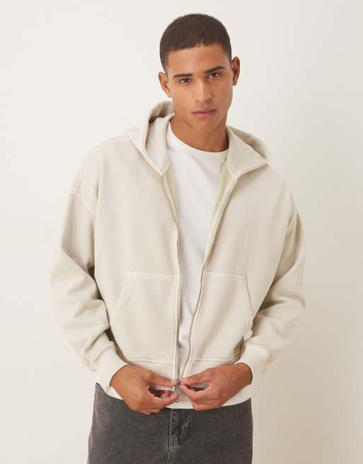 Abercrombie & Fitch - Felpa con cappuccio beige taglio corto con zip