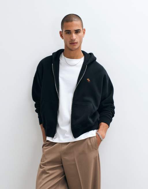 Abercrombie & Fitch felpa con cappuccio con zip e logo icon nera, 4 di 5