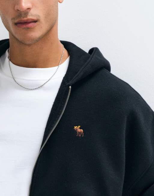 Abercrombie & Fitch felpa con cappuccio con zip e logo icon nera, 5 di 5