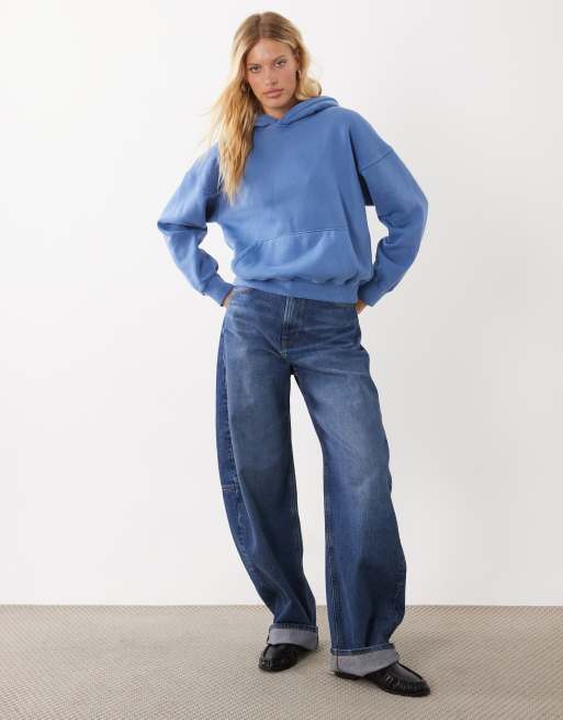 Abercrombie & Fitch felpa con cappuccio corta squadrata blu, 2 di 4