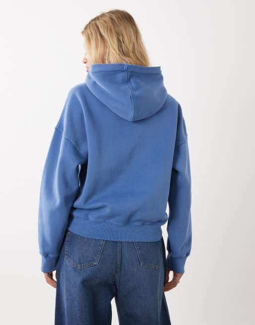 Abercrombie & Fitch felpa con cappuccio corta squadrata blu, 4 di 4