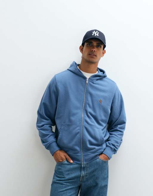 Abercrombie & Fitch - Felpa con cappuccio e zip blu slavato con logo, 2 di 5