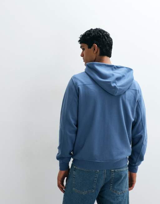 Abercrombie & Fitch - Felpa con cappuccio e zip blu slavato con logo, 5 di 5