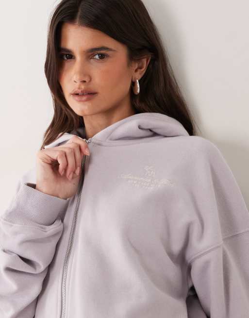 Abercrombie & Fitch felpa con cappuccio e zip con logo laterale lilla, 2 di 4