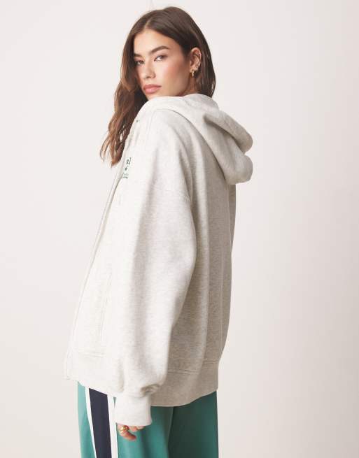 Abercrombie & Fitch - Felpa con cappuccio e zip grigio chiaro, 3 di 4