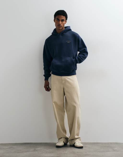 Abercrombie & Fitch felpa con cappuccio oversize con logo script navy, 3 di 5