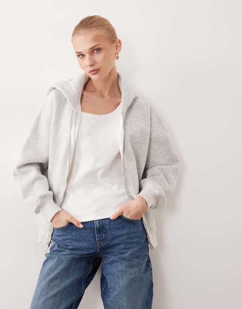 Abercrombie & Fitch - Felpa con cappuccio oversize grigio mélange con zip - view 1