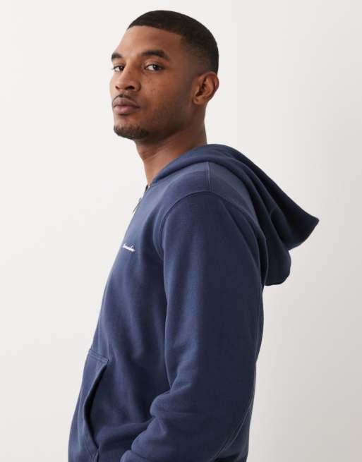 Abercrombie & Fitch - Felpa con cappuccio premium blu navy con zip e logo, 5 di 5