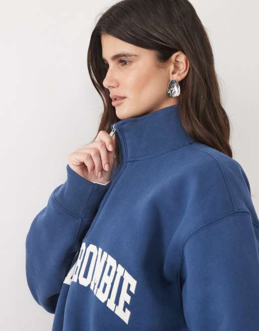 Abercrombie & Fitch felpa con logo frontale e zip corta navy, 2 di 4