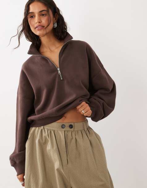 Abercrombie & Fitch felpa con zip corta marrone - view 1