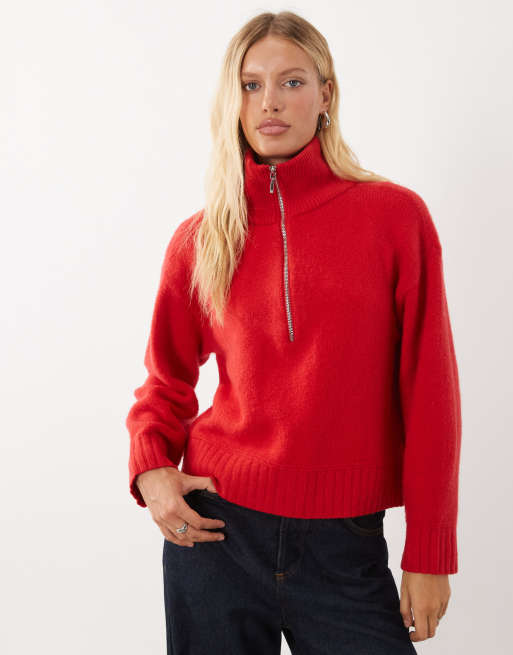 Abercrombie & Fitch felpa con zip corta rossa, 2 di 4