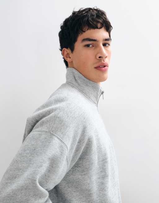 Abercrombie & Fitch felpa essential con mezza zip grigia, 3 di 5