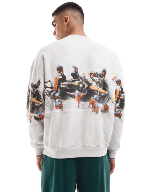 Abercrombie Fitch Felpa grigio melange con stampa F1 Pit stop ASOS
