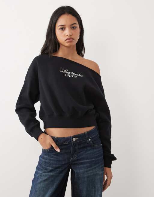 Abercrombie & Fitch felpa nera con logo frontale e spalle scoperte, 3 di 4