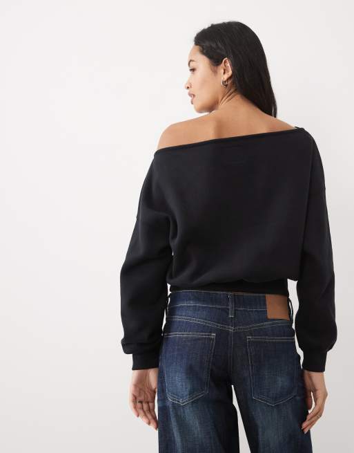 Abercrombie & Fitch felpa nera con logo frontale e spalle scoperte, 4 di 4