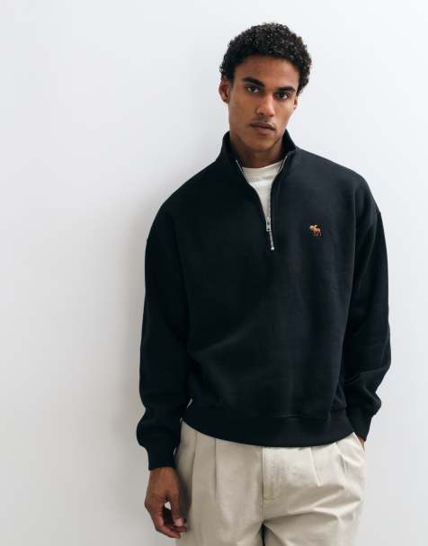 Abercrombie & Fitch felpa nera con zip a 1/4 e logo icon - view 1