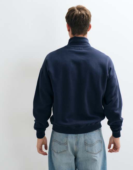 Abercrombie & Fitch felpa oversize con logo scritto e mezza zip in navy, 5 di 5