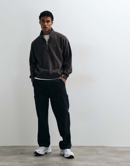 Abercrombie & Fitch felpa oversize con zip a un quarto e logo icon in marrone, 4 di 5