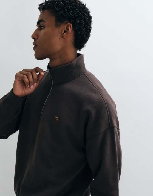 Abercrombie & Fitch felpa oversize con zip a un quarto e logo icon in marrone, 5 di 5