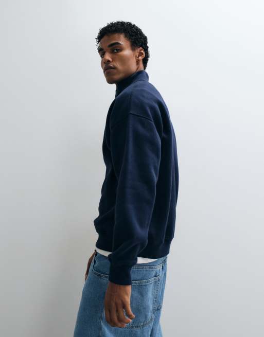 Abercrombie & Fitch felpa oversize con zip a un quarto e logo icon in navy, 4 di 5
