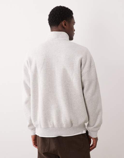 Abercrombie & Fitch - Felpa premium grigia con logo e zip corta, 3 di 5