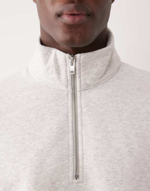 Abercrombie & Fitch - Felpa premium grigia con logo e zip corta, 5 di 5