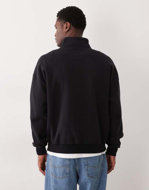 Abercrombie & Fitch - Felpa premium nera con logo e zip corta, 3 di 5