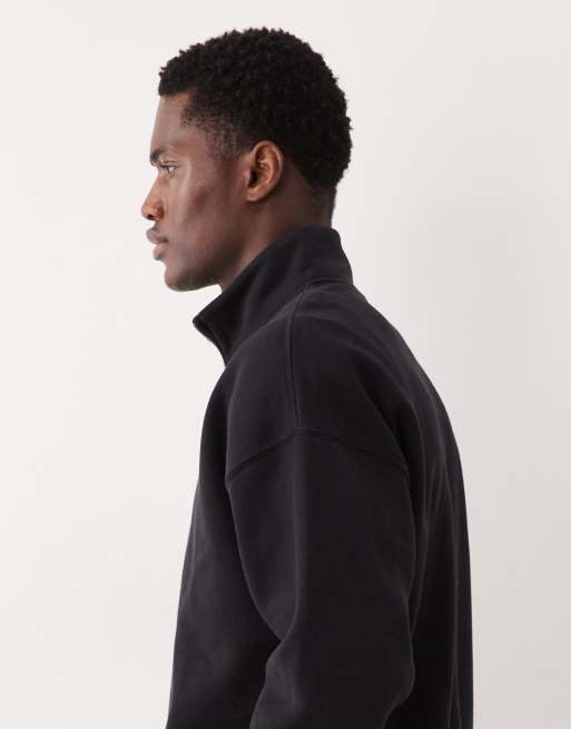 Abercrombie & Fitch - Felpa premium nera con logo e zip corta, 4 di 5