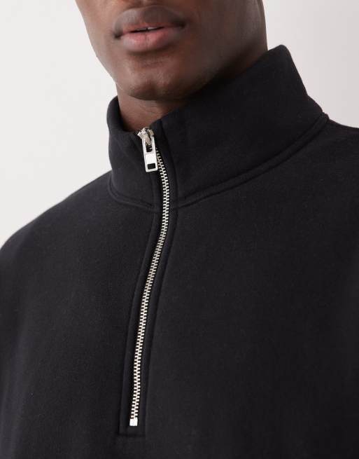 Abercrombie & Fitch - Felpa premium nera con logo e zip corta, 5 di 5