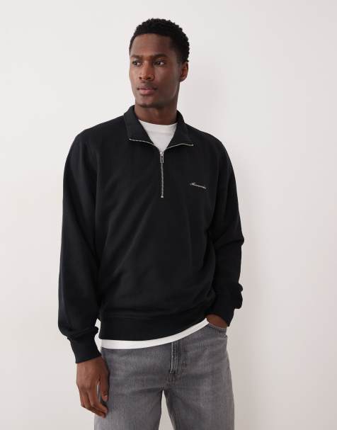 Abercrombie & Fitch - Felpa premium nera con zip corta e logo con scritta - view 1