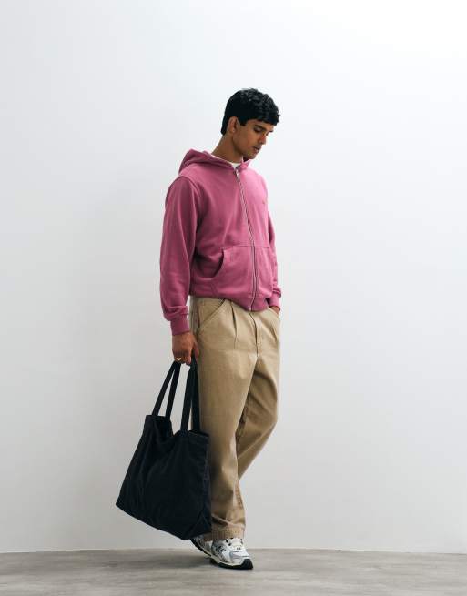 Abercrombie & Fitch - Felpa rosso slavato con cappuccio, zip e logo, 2 di 5