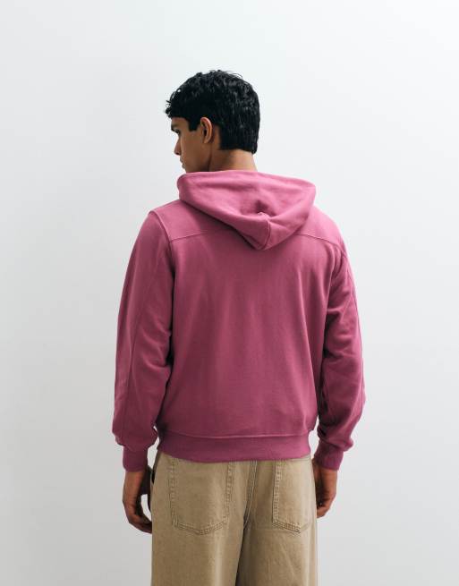 Abercrombie & Fitch - Felpa rosso slavato con cappuccio, zip e logo, 3 di 5